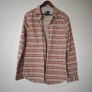 Modern Amusement cream & red Aztec style striped button up long sleeve shirt